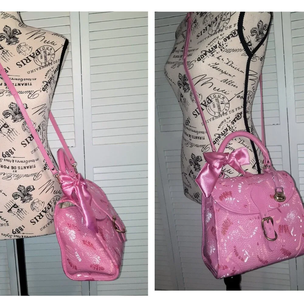 Dooney & Bourke Pink Carpet Bag Hand Painted Dooney Handbag Crossbody Vintage - Picture 3 of 16